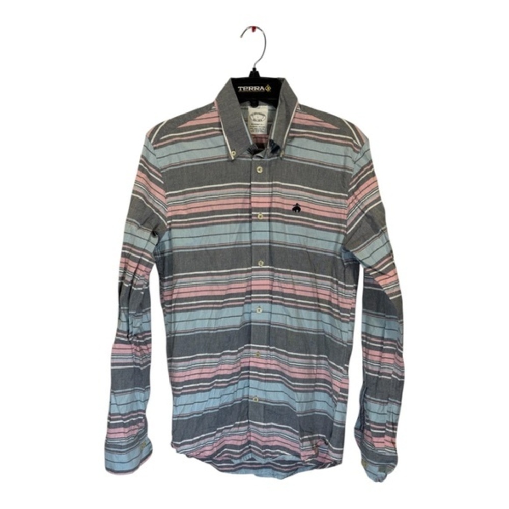 Brooks Brothers Button Down Shirt Mens Size Large Pink Blue Striped Supima Cotto